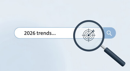 Researching 2026 Trends and Forecasting Future Opportunities with Magnifying Glass