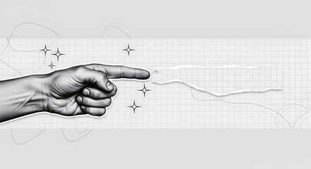 Guiding hand pointing to blank paper for advertising, design and text with room for your message or creative artwork