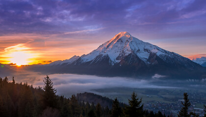 Majestic Snow Mountain Peak Sunrise Golden Hour Alpine Landscape Photography