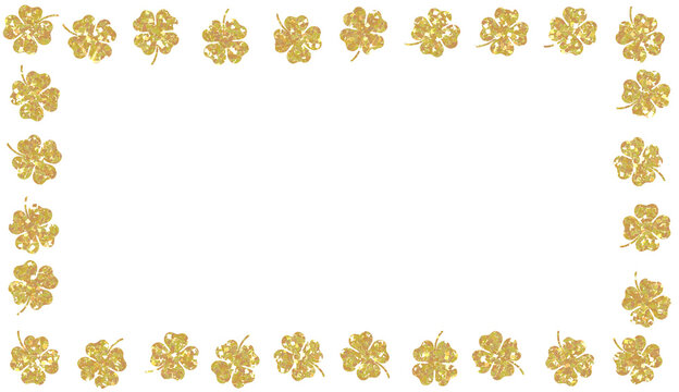 Lucky Golden Glitter Four-Leaf Clover Border Frame