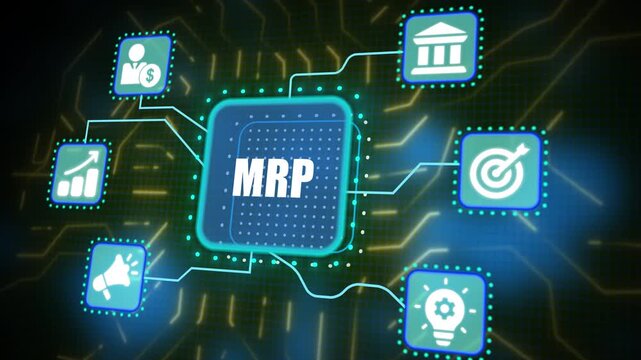 MRP Material Requirement Planning Concept. Manufacturing industry business process automation. Business, technology, internet and network concept.