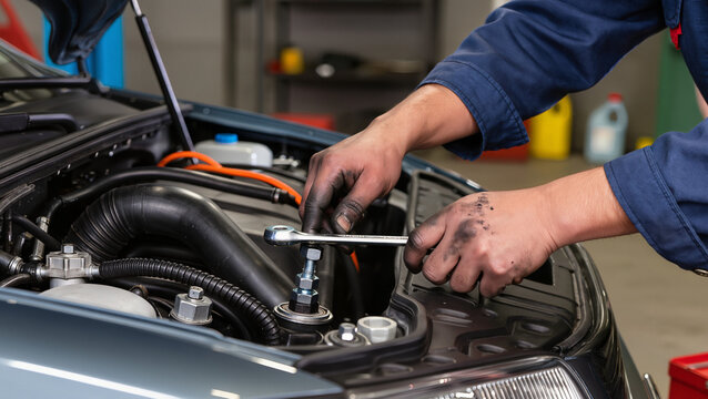 mechanic changing car engine