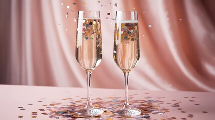 Colorful Sparkling Glasses on Pink Background , Celebration and Party Concept