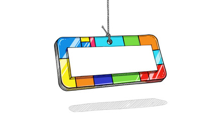 Colorful acrylic nameplate, geometric design, isolated on white