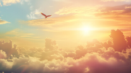 Sunset cloudy sky with the orange sun