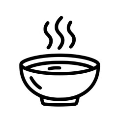 A minimalist line icon of a steaming bowl, representing hot soup or broth — simple, clean, and universally recognizable.