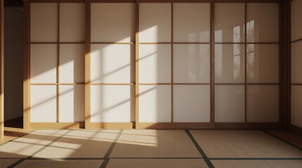 Japanese room with shoji screen traditional home tatami mats oriental culture interior