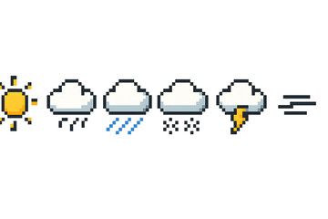 Naklejka premium Tiny 8-Bit Pixel Weather Icon Pack (32x32) Transparent