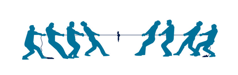 silhouettes of persons in tug of war sport activity isolated on transparent background