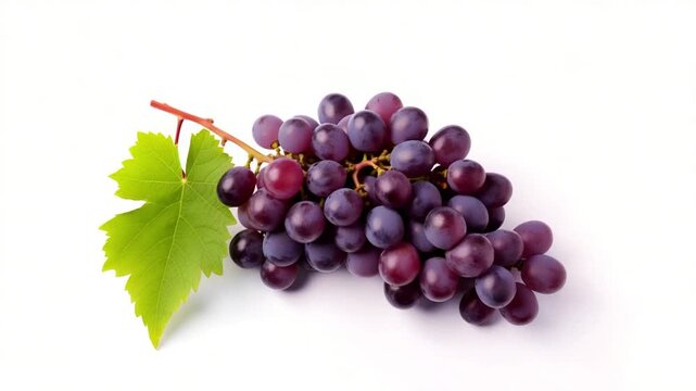 A bunch of fresh grapes isolated on white background with a green leaf