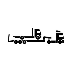 truck with flatbed trailer glyph icon. flatbed truck illustration.