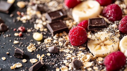 Served with oats apple dark chocolate dried banana chia