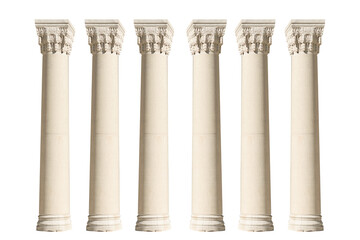Ancient Corinthian Marble Columns Isolated on Transparent Background, Şeffaf Arka Planda İzole Edilmiş Antik Korint Tarzı Mermer S&uuml;tunlar PNG