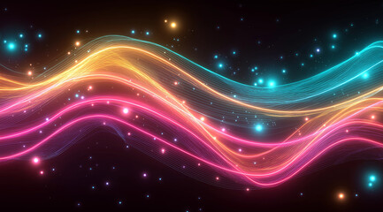 Abstract attractive tech background with the movement of a flowing wave of data transfer in stylish hi-tech colors	
