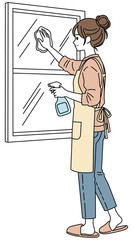 窓ふきをする女性01