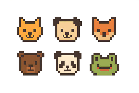 Mini Pixel Animal Faces Icons (32x32) Transparent