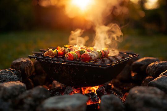 Outdoor BBQ Grill Setup at Golden Hour