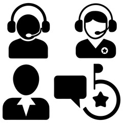 Chat operator headset and satisfaction review icon isolated white.