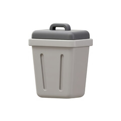 A gray trash can with a lid, isolated on transparent background