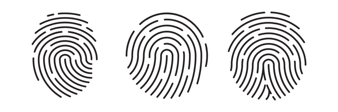 Fingerprint Vector Icons Set &ndash; Biometric Thumbprint Scan Design for Security, Police & Identity Verification