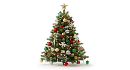 Decorated Christmas Tree with Ornaments and Star Topper.