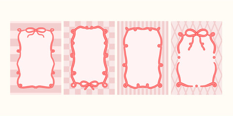 Whimsical hand drawn frame border set with wavy lines and vintage coquette aesthetic. Cute decorative vector shape collection for invitation card baby shower or birthday party design.