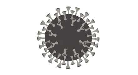 A 2D illustration of a grey virus on a white background with protruding spikes around its dark grey core.
