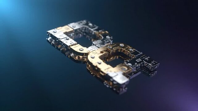 Two mirrored, metallic letter "D" shapes. Detailed, 3D render with gold & silver blocks, smooth surface