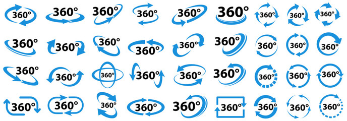 set vector 360 degrees view arrows icon. 360 round sign 360 rotate symbol design illustration