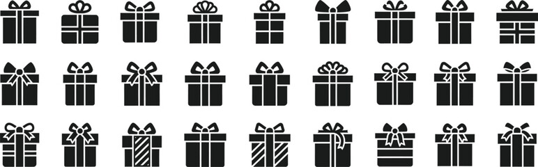 Collection of diverse gift boxes with ribbons and bows festive present icons for celebration and holiday design elements vector christmas