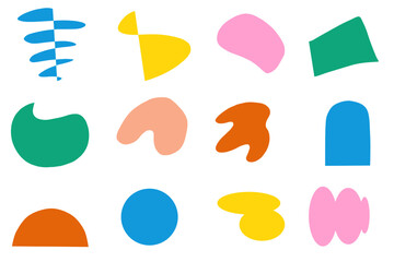 a vibrant collection of abstract shapes dancing on a transparent background, a playful exploration of form and color. labels, logos. Decorative design elements, vector illustration.