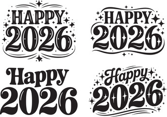 Happy 2026 typography design with stars and celebration art