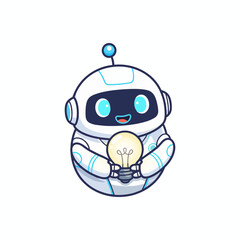 Robot Holding Light Bulb Idea Illustration
