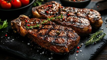 Set of steaks consisting of bone sirloin ribeye