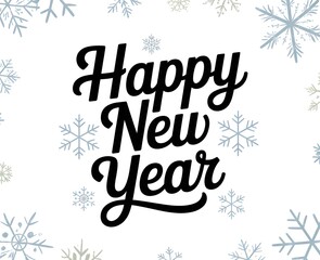 Happy new year text with snowflakes on white background, celebrating the start of a new year