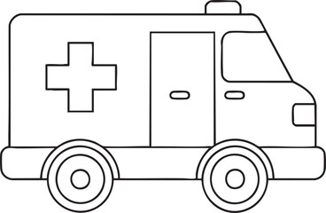 Ambulance line art illustration with medical cross for design and emergency service learning