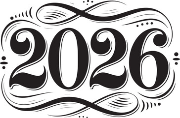 Elegant Vintage 2026 Typography Design in Black Ornament