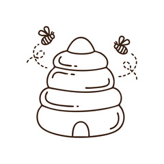 Black & White Vector of Honeybee Hive Scene