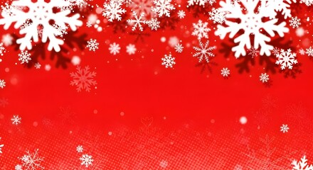 Falling snowflakes on a vibrant red christmas background