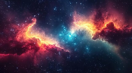 Naklejka premium A vibrant cosmic scene depicting colorful nebulae against a backdrop of stars, showcasing the beauty of the universe.