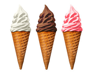 三つのフレーバーのソフトクリーム