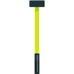 A bright yellow handled sledgehammer with a dark grey metal head isolated on a white background showcasing a tool for heavy demolition work construction and industry