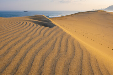 日本の鳥取の鳥取砂丘と日本海の風景
