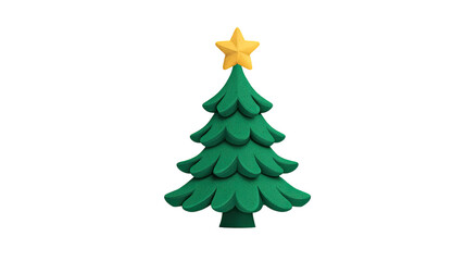 Fototapeta premium stylized green christmas tree with yellow star festive holiday decoration minimalist pine tree icon isolated on white background