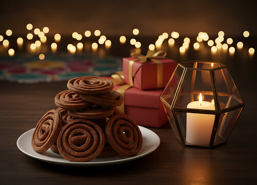 Crispy chakli prepared fresh adding delicious crunch to traditional Diwali faral celebrations