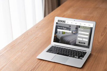 Online hotel accommodation booking website provide modish reservation system . Travel technology concept .