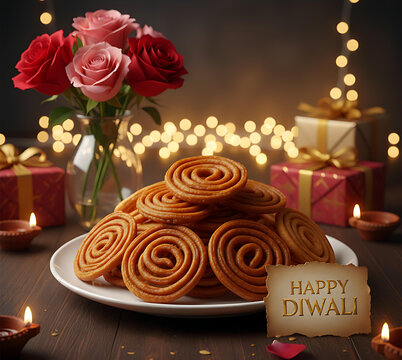 Crispy chakli prepared fresh adding delicious crunch to traditional Diwali faral celebrations