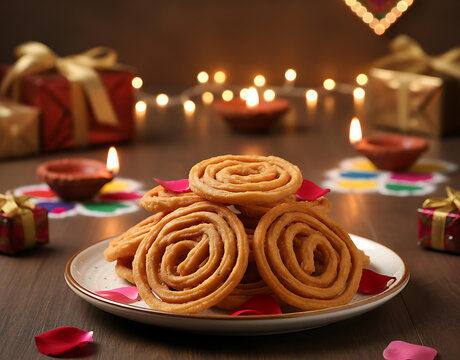 Crispy chakli prepared fresh adding delicious crunch to traditional Diwali faral celebrations