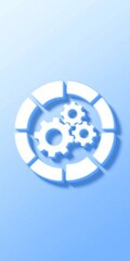 Fototapeta premium A stylized white gear icon with a glowing blue gradient background, symbolizing technology, settings or system configuration.