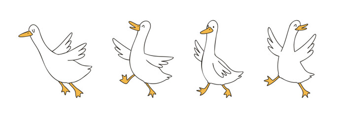 Walking goose vector illustration. Simple Friendly and playful cartoon in flat hand drawn style. © mothtsu